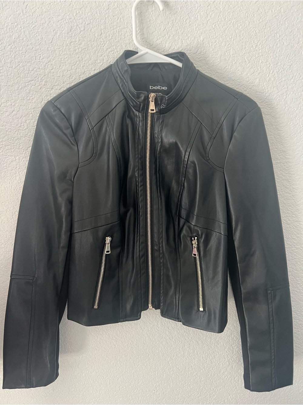 bebe Black Leather Zip Moto Jacket